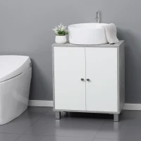 kleankin Under Sink Cabinet, Bathroom Vanity Unit, Pedestal Under Sink Design, Storage Cupboard with Adjustable Shelves, White and Grey(m-10)