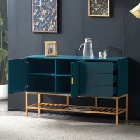 Cómoda y Aparador Moderna con Detalles Dorados en MDF Azul turquesa(m-5)