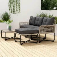Outsunny Conjunto de Jardim em Vime Sintético Conjunto de Móveis de Exterior com Sofá de 4 Módulos 1 Mesa de Centro e Almofadas Cinza(m-7)
