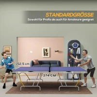 SPORTNOW Stół do Tenisa Stołowego, Składany, Zawiera 2 Rakietki, 3 Piłki, Siatkę, do Wewnątrz i na Zewnątrz, Konstrukcja Metalowa, 274x152x76cm, Niebieski(m-5)