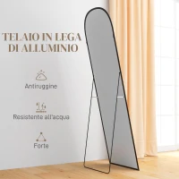 HOMCOM Specchio da Terra e Parete Moderno in Lega di Alluminio con Supporto Pieghevole, 50x161.5cm, Nero(m-6)