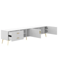 Mueble TV Moderno Blanco con Franjas Decorativas 180x35x41 cm Blanco(m-7)