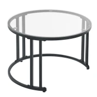 Set 2 Tavolini da Caffè con Superficie in Vetro e Marmo, Cassetto in Legno Massello, Bianco(m-7)