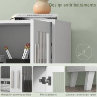 HOMCOM Credenza Moderna Multiuso con 2 Ante Trasparenti e 2 Ripiani, 61x35x75cm, Bianco(m-6)