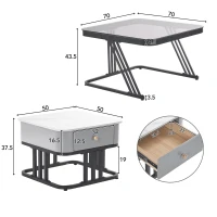 Mesa de Centro de Dos Piezas Mesas Bicolores de Vidrio Teal y Mármol Falso Marrón Blanco(m-3)