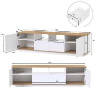 Mobile sotto tv con 2 Armadi, 4 Ripiani, con LED Regolabili, a 80 Pollici 180x40x50 cm, Bianco e Rovere(m-3)