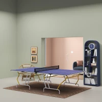 SPORTNOW Stół do Tenisa Stołowego, Składany, Zawiera 2 Rakietki, 3 Piłki, Siatkę, do Wewnątrz i na Zewnątrz, Konstrukcja Metalowa, 274x152x76cm, Niebieski(m-2)