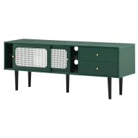 Mobile TV con Ante Scorrevoli in Rattan Bianco, 2 Cassetti e 4 Ripiani Regolabili, Verde(m-7)