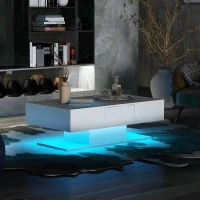 Tavolino da Salotto Moderno con 2 Cassetti e Illuminazione LED Multicolore, Bianco(m-1)