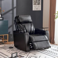 Poltrona Relax Elettrica con Porta USB, Tavolino Girevole 360°, Portabicchieri e Design in Pelle PU, Nero(m-4)