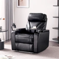 Poltrona Relax Elettrica con Porta USB, Tavolino Girevole 360°, Portabicchieri e Design in Pelle PU, Nero(m-6)