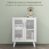 HOMCOM Credenza Moderna Multiuso con 2 Ante Trasparenti e 2 Ripiani, 61x35x75cm, Bianco(m-4)