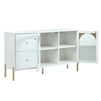 Cómoda y Aparador Elegante con Estantes Regulables y Encimera Efecto Mármol Blanco(m-7)