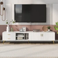Mueble TV Moderno Blanco con Franjas Decorativas 180x35x41 cm Blanco(m-4)