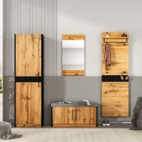 Set de Intrare 4 Piese cu Bancă, Oglindă și Cuier în Stil Industrial Vintage, Culoare naturală(m-4)