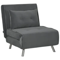 HOMCOM Fotel z funkcją spania, Składany fotel sypialny, Pikowanie, Wygląd lnu, 77 cm x 88 cm x 83 cm, Ciemnoszary(m-10)