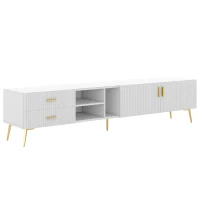 Mueble TV Moderno Blanco con Franjas Decorativas 180x35x41 cm Blanco(m-6)