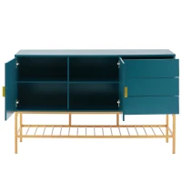 Cómoda y Aparador Moderna con Detalles Dorados en MDF Azul turquesa(m-8)