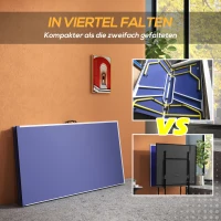 SPORTNOW Stół do Tenisa Stołowego, Składany, Zawiera 2 Rakietki, 3 Piłki, Siatkę, do Wewnątrz i na Zewnątrz, Konstrukcja Metalowa, 274x152x76cm, Niebieski(m-4)