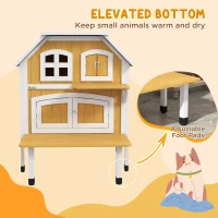 PawHut Outdoor Cat Shelter 2 Tiers Wooden Feral Cat House with Openable Asphalt Roof, Escape Doors, Terrace, for 1-2 Cats(m-7)