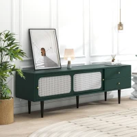 Mobile TV con Ante Scorrevoli in Rattan Bianco, 2 Cassetti e 4 Ripiani Regolabili, Verde(m-6)