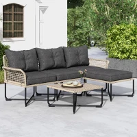 Outsunny Conjunto de Jardim em Vime Sintético Conjunto de Móveis de Exterior com Sofá de 4 Módulos 1 Mesa de Centro e Almofadas Cinza(m-6)