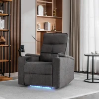 Poltrona Relax Elettrica con Porta USB, Tavolino Girevole 360°, Portabicchieri e Illuminazione LED, Grigia(m-4)