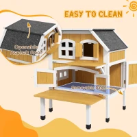 PawHut Outdoor Cat Shelter 2 Tiers Wooden Feral Cat House with Openable Asphalt Roof, Escape Doors, Terrace, for 1-2 Cats(m-4)