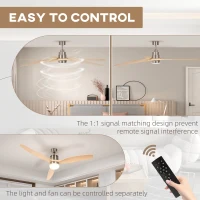 HOMCOM Ventilator de Tavan LED cu Telecomandă, 6 Viteze și Motor Reversibil, Briză și Temporizator, Ф132x43 cm, Lemn Natural(m-9)