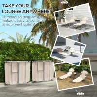 Outsunny Foldable Sun Lounger Set of 2, Beach Chaise Lounges with Reading Hole, Arm Slots, 5-Position Adjustable Backrest, Side Pocket, Pillow for Patio, Garden, Beach, Pool, Beige(m-6)