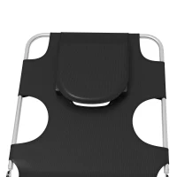 Outsunny Foldable Sun Lounger Set of 2, Beach Chaise Lounges with Reading Hole, Arm Slots, 5-Position Adjustable Backrest, Side Pocket, Pillow for Patio, Garden, Beach, Pool, Black(m-9)