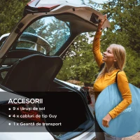 Outsunny Cort Camping Impermeabil, Cort Pop-Up cu Accesorii și Geantă de Transport, 245x148x105 cm, Albastru(m-7)