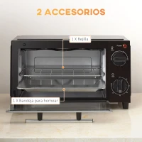 HOMCOM Mini Horno Eléctrico 9L Horno Eléctrico Sobremesa 750W con Temperatura Ajustable Temporizador 35x24,6x20 cm Negro(m-6)