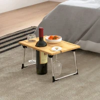 HOMCOM Portable Bamboo Top Wine and Glass Picnic Table(m-10)