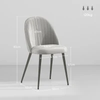 HOMCOM Conjunto de 4 Cadeiras de Sala de Jantar Modernas Cadeiras Estofadas em Veludo com Encosto Alto e Pés de Aço 50x52x83 cm Cinza(m-3)