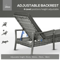 Outsunny Patio Rattan Sun Lounger, Dual Wicker Weave Outdoor Single Reclining Chair Furniture, 4-Level Adjustable Backrest w/ Removeable & Washable Cushion, Mixed Grey(m-4)