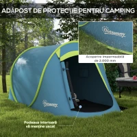 Outsunny Cort Camping Impermeabil, Cort Pop-Up cu Accesorii și Geantă de Transport, 245x148x105 cm, Albastru(m-5)