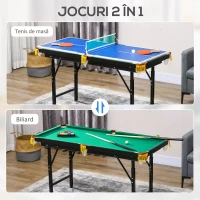 SPORTNOW Masă de Joc Pliabilă 2-în-1, Masă de Tenis și Masă de Biliard cu Accesorii Incluse, 140x63x60-80 cm, Albastru, Verde și Negru(m-4)