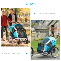 PawHut Reboque de Bicicleta para Cães Dobrável 2 em 1 Carrinho para Cães de Alumínio com Guiador Ajustável Bandeira e 6 Refletores Carga Máxima 40kg 150x82x98cm Azul(m-4)
