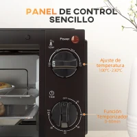 HOMCOM Mini Horno Eléctrico 9L Horno Eléctrico Sobremesa 750W con Temperatura Ajustable Temporizador 35x24,6x20 cm Negro(m-7)