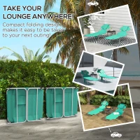 Outsunny Foldable Sun Lounger Set of 2 with Reading Hole, Portable Sun Lounger with 5 Level Adjustable Backrest, Reclining Lounge Chair with Side Pocket, Headrest Pillow, Green(m-6)