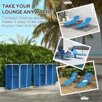 Outsunny Foldable Sun Lounger Set of 2 with Reading Hole, Portable Sun Lounger with 5 Level Adjustable Backrest, Reclining Lounge Chair with Side Pocket, Headrest Pillow, Blue(m-6)
