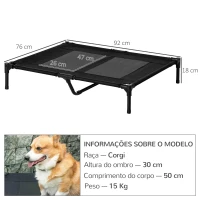 PawHut Cama Elevada para Cães Cama de Animais de Estimação com Malha Transpirável e Tecido Oxford para Exterior 92x76x18 cm Preto(m-3)