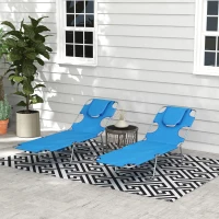 Outsunny Foldable Sun Lounger Set of 2 with Reading Hole, Portable Sun Lounger with 5 Level Adjustable Backrest, Reclining Lounge Chair with Side Pocket, Headrest Pillow, Blue(m-10)