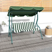 Outsunny 3 Seater Canopy Swing Chair Outdoor Garden Bench with Adjustable Canopy and Metal Frame - Green Stripes(m-7)