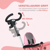 HOMCOM 6-w-1 Dziecięce Trójkołowiec z Rączką do Pchania, Daszek, Pas bezpieczeństwa, Koszyk, 18+ Miesięcy, Różowy(m-7)