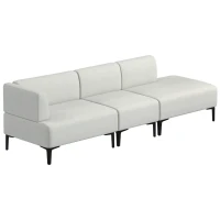 HOMCOM Canapea Moderna Modulabila cu 3 Sectiuni, Canapea Sectionala din Stofa cu Picioare din Otel, 250x75x70cm, Alb Crem(m-10)