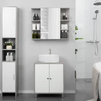 kleankin Under Sink Cabinet, Bathroom Vanity Unit, Pedestal Under Sink Design, Storage Cupboard with Adjustable Shelves, White and Grey(m-2)