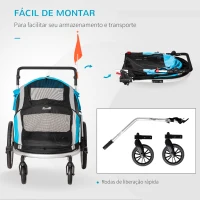 PawHut Reboque de Bicicleta para Cães Dobrável 2 em 1 Carrinho para Cães de Alumínio com Guiador Ajustável Bandeira e 6 Refletores Carga Máxima 40kg 150x82x98cm Azul(m-8)