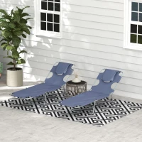 Outsunny Foldable Sun Lounger Set of 2 with Reading Hole, Portable Sun Lounger with 5 Level Adjustable Backrest, Reclining Lounge Chair with Side Pocket, Headrest Pillow, Grey(m-10)